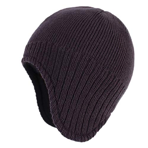 Connectyle Men's Knit Winter Hat with Ear Flaps Fleece Lined Beanie Warm Knitted Skull Cap Beanies Watch Hat - color: Dark Grey