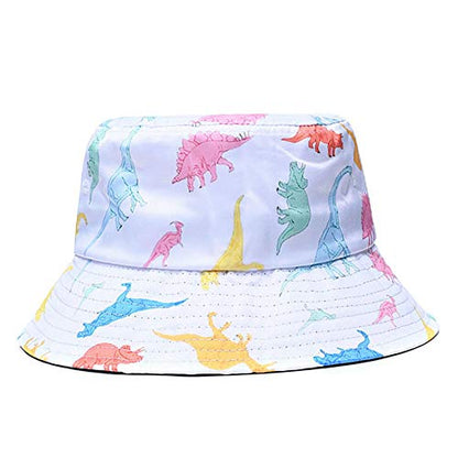 Quanhaigou Unisex Sun Hats, Fashion Beach Bucket Hat for Men Women,Summer Outdoor Boonie Cap Breathable Packable - color: White Dinosaur