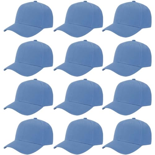 ZH Plain Adjustable Baseball Cap - Lot of 12 Unisex Blank Design Caps - color: Light Blue