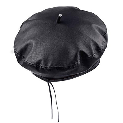 moonsix PU Leather Beret Hat for Women, Beanie Hat Army Military Color Winter hat Adjustable