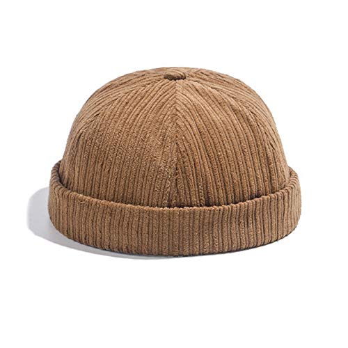 Men Hats Docker Cap Hats Beanie Sailor Cap Worker Hat Rolled Cuff Retro Brimless Hat with Adjustable - color: 0072-khaki