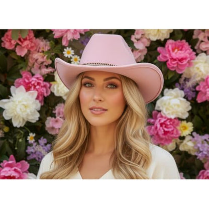 Lisianthus Women's Cowboy Felt Hat Wide Brim for Party Western - color: A Shiny-pink