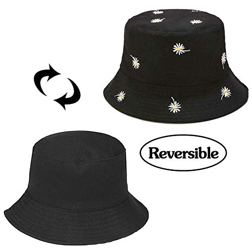 XYIYI Cute Bucket Hat Beach Fisherman Hats for Women, Reversible Double-Side-Wear - color: Daisy