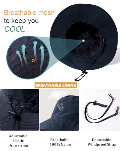 Water-Resistant UPF 50+ Sun Bucket Hat Packable Brimmed for Women Men - color: Navy Blue