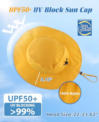 Home Prefer UPF50+ Mens Sun Hat Wide Brim Fishing Hat for Men UV Protection Womens Beach Bucket Hat for Golf Hiking Gardening - color: Yellow