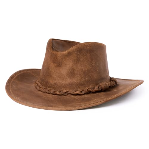 Minnetonka Outback Hat - Distressed Leather with Steel Wire Brim - color: Brown, size: Medium