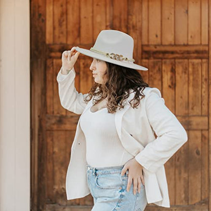 Lady Wide Brim Felt Fedora Panama Hat with Ring Belt - color: Yellow, size: Medium
