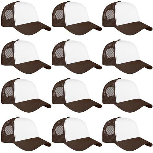 Falari 12 Pack Bulk Wholesale Mesh Trucker Hats 5 Panel and 6 Panel Baseball Caps for Men and Women - color: 5 Panel - Brown
