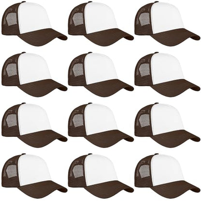 Falari 12 Pack Bulk Wholesale Mesh Trucker Hats 5 Panel and 6 Panel Baseball Caps for Men and Women - color: 5 Panel - Brown