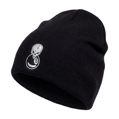 TOP HEADWEAR Skull Beanie Short Knit Cuffless Winter Hat Embroidered Skulls - color: Black 8 Ball