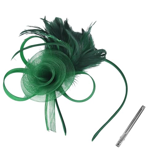 Tulle Flower Fascinators Hats for Women 2025 Derby Outfits for Women Tea Party Derby Hats - color: Forest Green