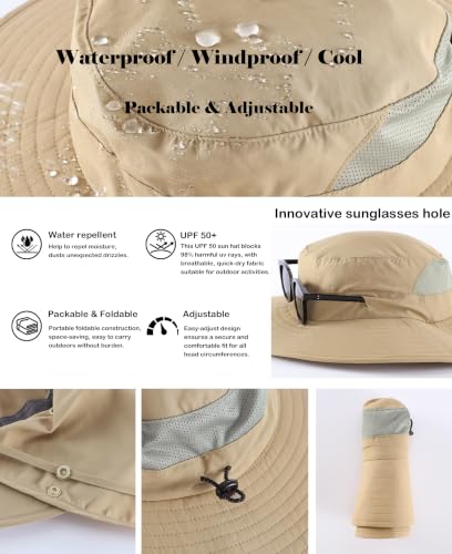 Home Prefer UPF 50+ Wide Brim Sun Hats with Neck Flap Sun Protection Hat for Men Women Gardening Fishing Summer Bucket Hat - color: Khaki