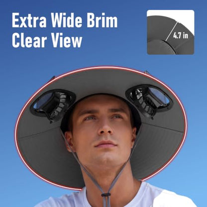 Zaximap Solar Fan Hat with Steel Brim for Men Women UPF 50+ Garden Outdoor Fishing Beach Essential - color: Grey