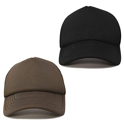 DALIX Solid Blank Trucker Hats Caps 2 Pack - color: Black and Brown