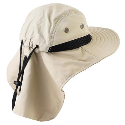 Falari Outdoor Sun Hat, Wide Brim with Neck Flap, Safari Hiking Gardening Fishing Hat - color: Khaki