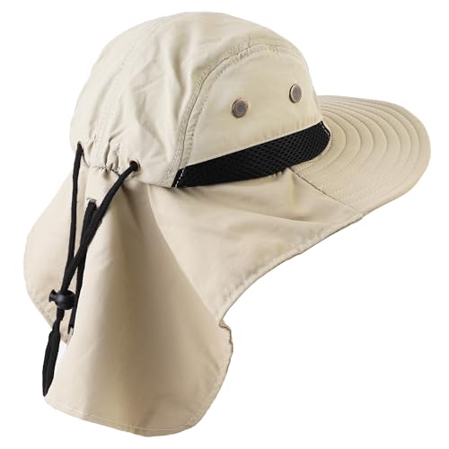 Falari Outdoor Sun Hat, Wide Brim with Neck Flap, Safari Hiking Gardening Fishing Hat - color: Khaki