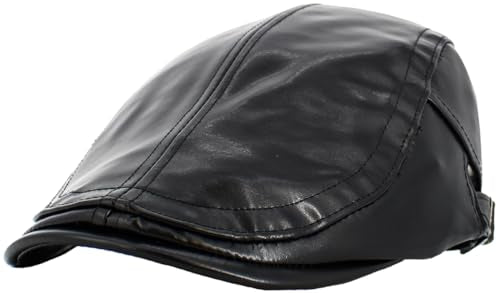 KBETHOS Leather Ascot Made in USA Ivy Collection Classic Newsboy Caps - color: Pu Blk, size: X-Large