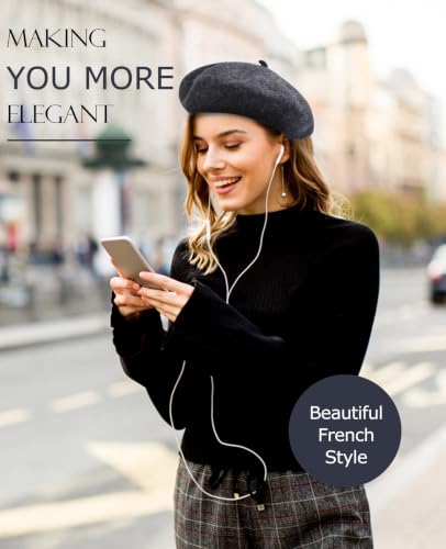 French Beret Hats for Women - Soft Warm Wool Solid Color Beanie Winter Cap - color: Black Ash