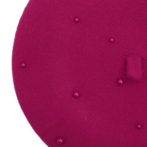 ZLYC Women French Beret Hat Winter Knitted Stretchable Beret Artist Cap - color: Pearls Hot Pink