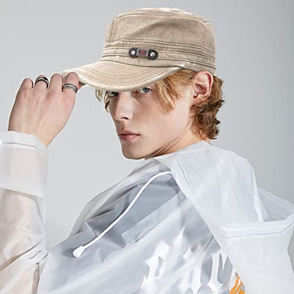 Unisex Cadet Army Cap Adjustable Flat Top Cap Washed Cotton Military Hat Baseball Cap - color: Beige