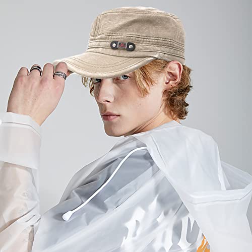 Unisex Cadet Army Cap Adjustable Flat Top Cap Washed Cotton Military Hat Baseball Cap - color: Beige