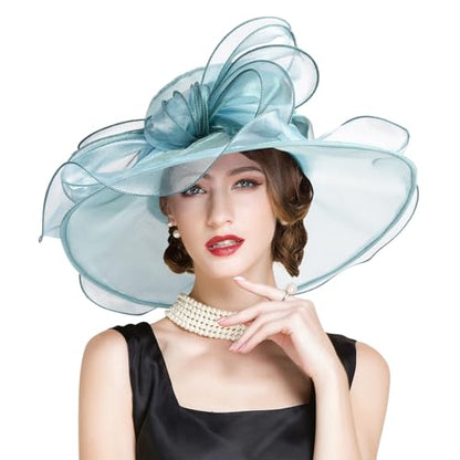 2026 Derby Hats for Women Ladies, Classy Organza Sun Hat, Church Tea Party Wedding Kentucky Fascinator Hat - color: B2967-blue