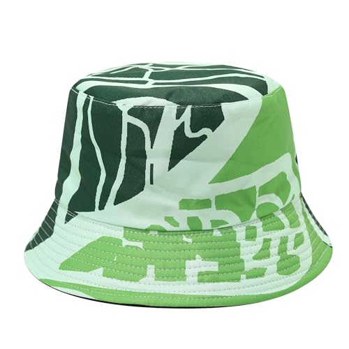 Unisex Print Double-Side-Wear Reversible Bucket Hat - color: Lettuce Vein