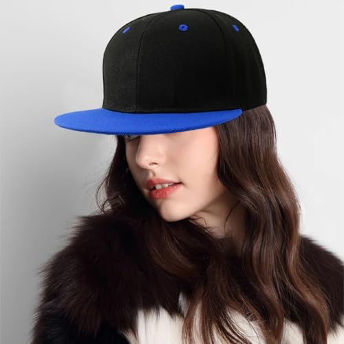 Snapback Hat Flat Bill Visor Hats Adjustable Hip Hop Baseball Cap for Women Men - color: Black Deep Blue