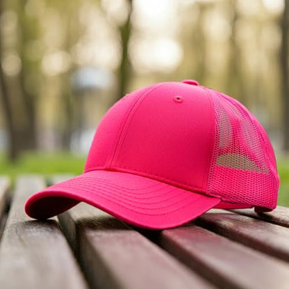 Falari Trucker Hat Baseball Cap Structured Plain Design 6 Panel, Adjustable Size - color: 1pk Hot Pink
