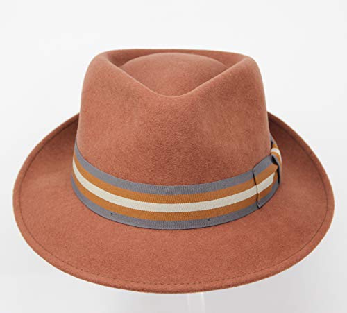 Premium Doyle - Teardrop Fedora Hat - 100% Wool Felt - Crushable for Travel - Water Resistant - Unisex - color: Amber, size: 7 1/2-7 5/8