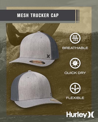Hurley Mens Mini Icon Mesh Panel Fitted Trucker Baseball Cap - color: Grey Heather, size: Large-X-Large