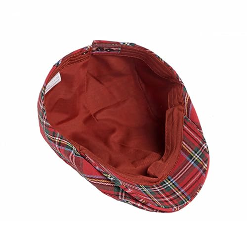 Men's Breathable Flat Plaid Ivy Newsboy Cabbie Gatsby Golf Driving Hat Cap - color: 666red