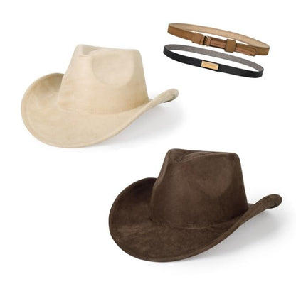 2 Pack Western Cowboy Hats for Women Men 2 Different hat Bands - color: Coffee+beige