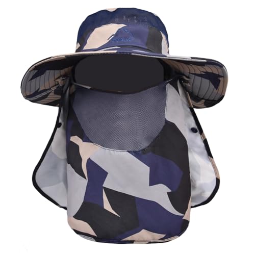 Rosoz Sun Hats for Men Women UPF 50+ Breathable Wide Brim Summer Fishing - color: Camo Beige(with Face Cover & Neck Flap )