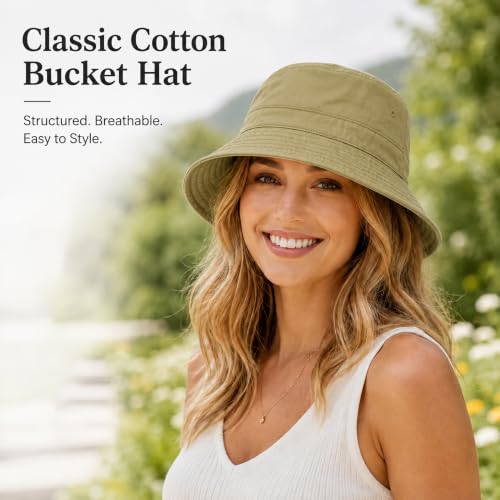 Cotton Bucket Hat Packable Beach Sun Hat for Women Men - color: Camelbrown