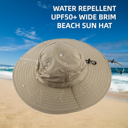 Home Prefer UPF50+ Mens Sun Hat Wide Brim Fishing Hat Foldable Large Brim UV Protection Sun Hat for Men Women Beach Gardening - color: Khaki