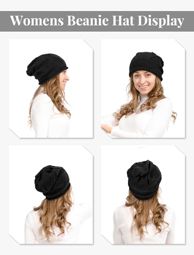 Senker Fashion 2 Pack Winter Beanie Hats for Women, Womens Slouchy Beanies - color: Black Dark Grey