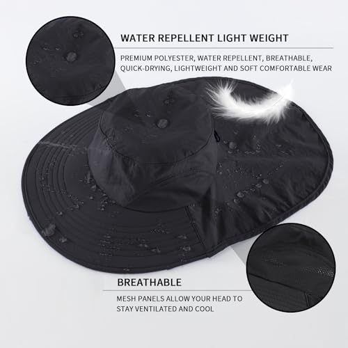 Home Prefer Outdoor UPF50+ Sun Hat Wide Brim Mesh Fishing Hat with Neck Flap - color: Black