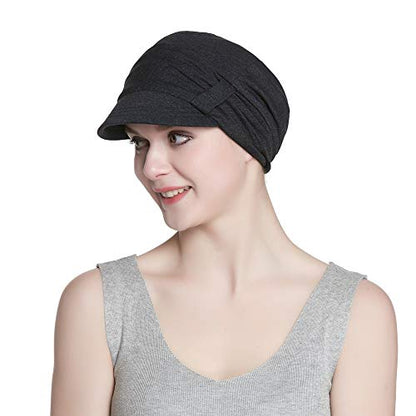 Alnorm Breathable Cotton Hat and Scarf Set Chemo Headwear for Women - color: Dark Gray Butterflies