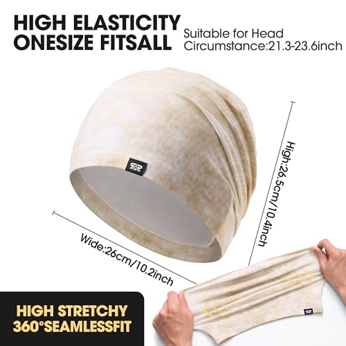 2Pcs Slouchy Beanie for Men Women Lightweight Breathable Hair Liner - color: Khaki + Khaki