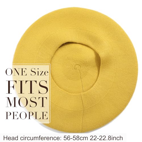 Sumolux Women Beret Hat French Beret Beanie Cap Classic Solid Color - color: Yellow, size: One Size
