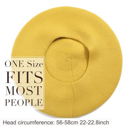 Sumolux Women Beret Hat French Beret Beanie Cap Classic Solid Color - color: Yellow, size: One Size