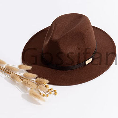 Fedora Hats for Men Wide Brim Panama Hat with Classic Belt - color: Coffee