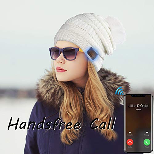 Wireless Music Beanie Women Beanie Girls Hat Over Ear Headset Sports Stereo Headphone with Microphone Speaker Womens Beanie Cap Snow White - color: Snow White