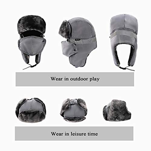 Winter Trapper Hats Ushanka Russian- Men Women Trooper Ear Flaps Hunting Face Masks Ski Snow Cold Weather - color: Grey