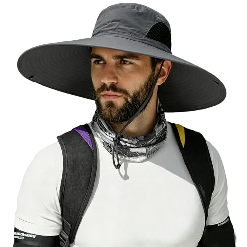 HUAMULAN Men Women 6" Wide Brim Sun Protection Hat Summer Fishing Hats - color: Hn002-shenhui