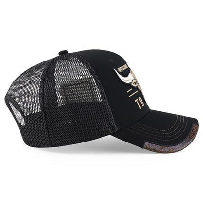 Trendy Apparel Shop Bull Embroidered Western Snapback Trucker Cap - color: Black Black 2