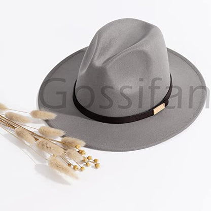 Fedora Hats for Men Wide Brim Panama Hat with Classic Belt - color: Light Grey