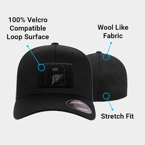 Pull Patch Curved Bill Premium Flexfit Baseball Cap Black for Moral Patches - size: 6 3/4-7 1/4