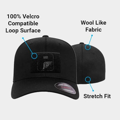 Pull Patch Curved Bill Premium Flexfit Baseball Cap Black for Moral Patches - size: 6 3/4-7 1/4